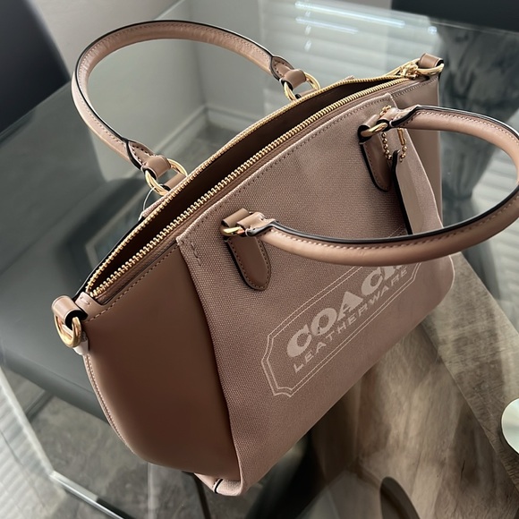 NEW Coach Badge Jacquard Elise Satchel in Chalk Taupe - Picture 6 of 13